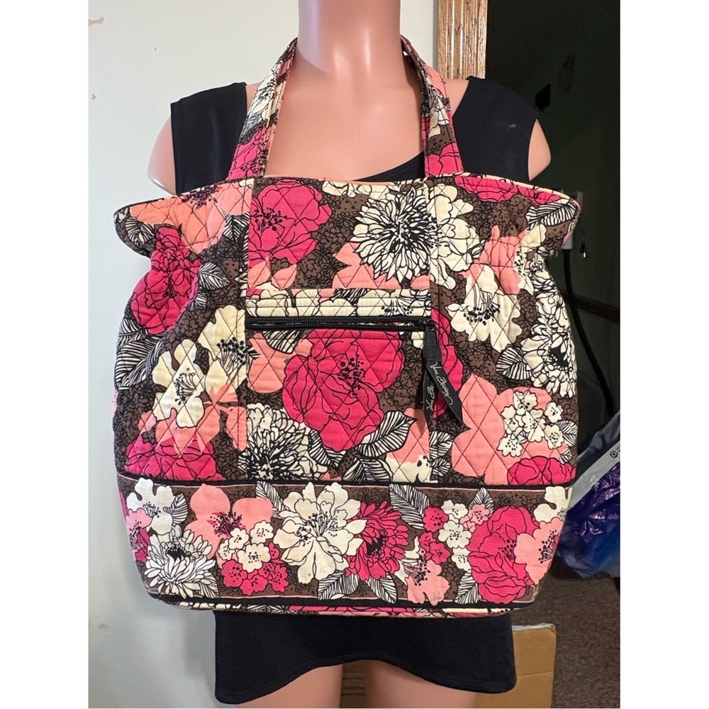 Vera Bradley bag Mocha Rouge floral vibrant pink cream white brown florals